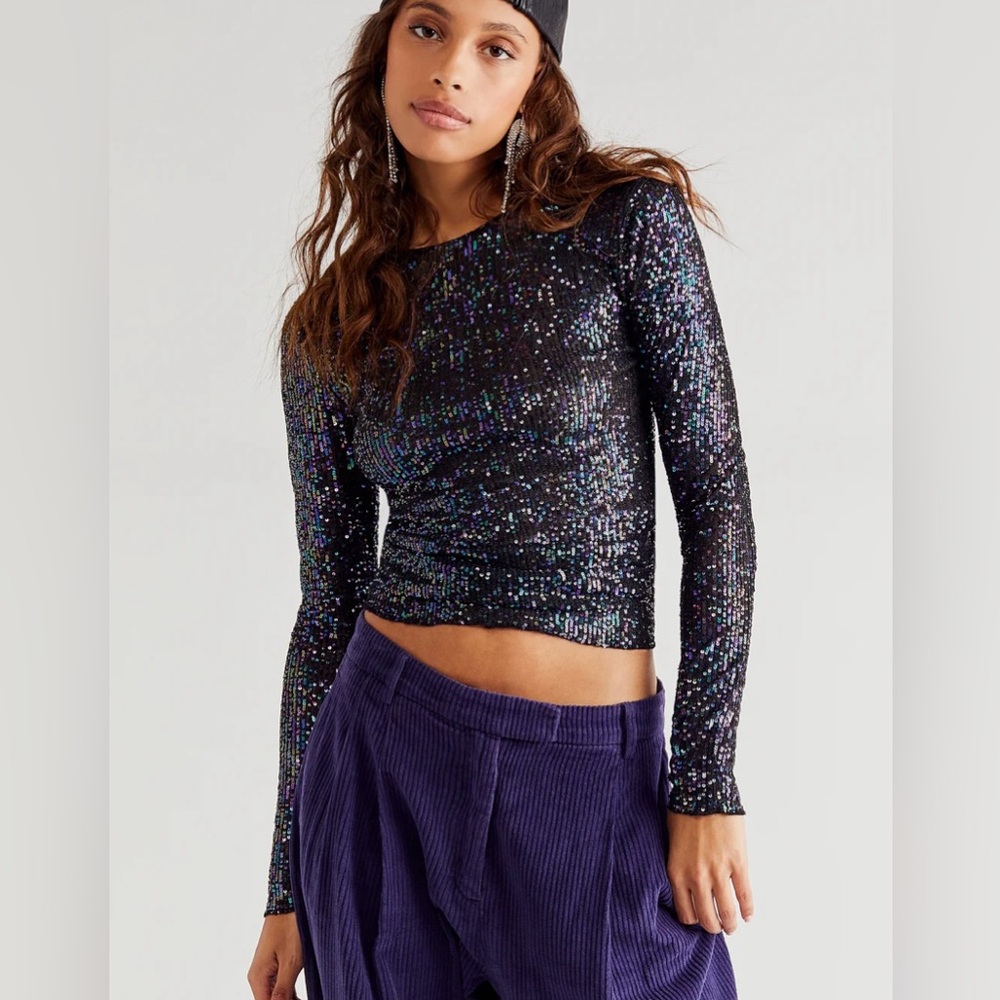 FREE PEOPLE Gold Rush Sequin Long Sleeve Top size XS Multi Colored NWT